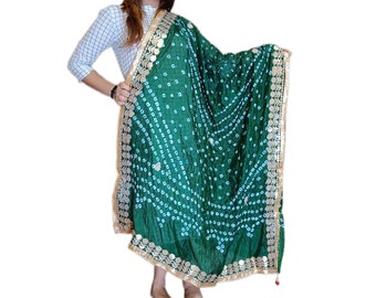 Art Silk Bandhani Dupatta: Rajasthani Gota Patti Border