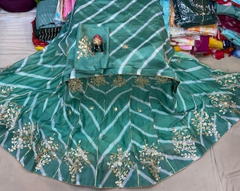 Rajasthani Chinon Lehenga Choli: Leheriya Dupatta, Gotapatti Work