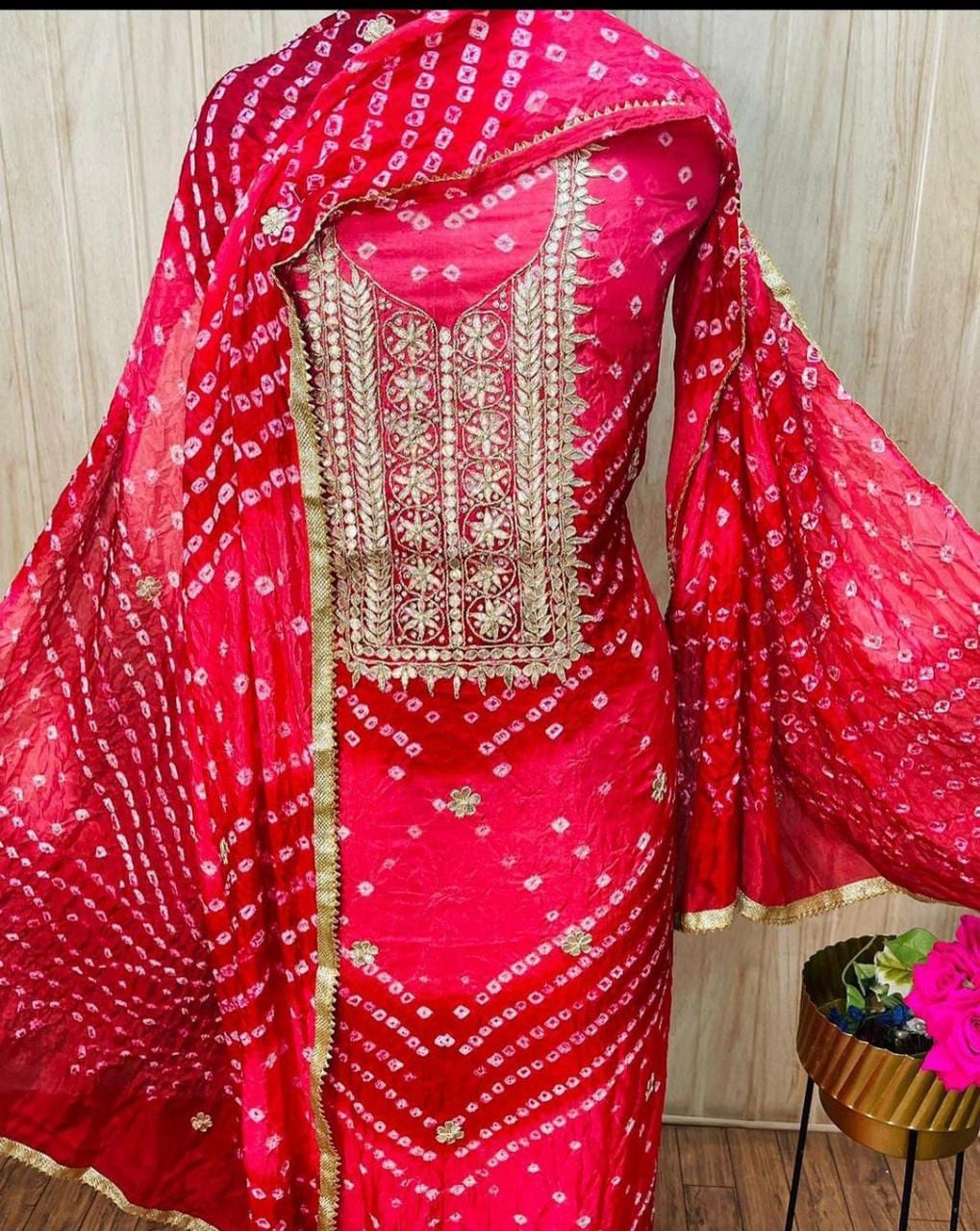 Jaipuri Jaipur Bandhani Unstitched Suit, Suit Length : 6.3 Meter, 6.5  Meter, 7 Meter, Packaging Size : 2 Pieces at Best Price in delhi