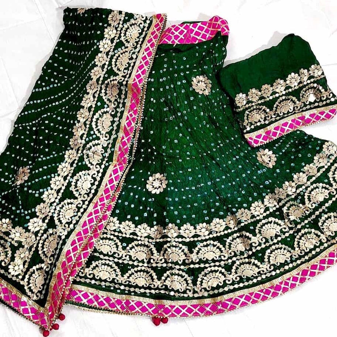 Bandhani Bandhej Lehenga Choli for Women, Dresses for Women, Gota Work