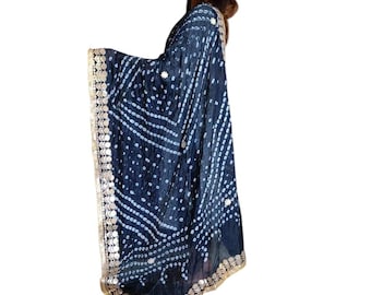Art Silk Bandhani Dupatta: Rajasthani Bandhej Scarf with Heavy Border