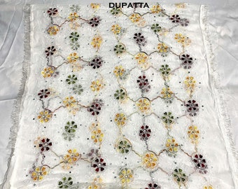 Ręcznie haftowana chusta Phulkari Dupatta: kolorowy wzór kwiatowy, indyjski szal