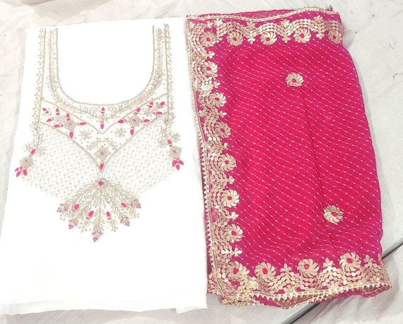 Chanderi Kurta With Heavy Handwork Gotta Patti Work With Leheriya