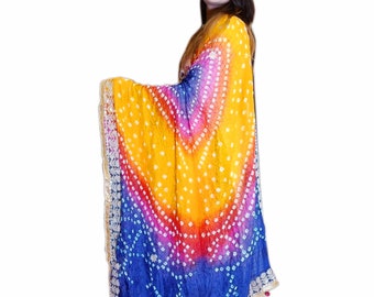 Bandhani Silk Dupatta: Rajasthani Multicolor Indian Scarf
