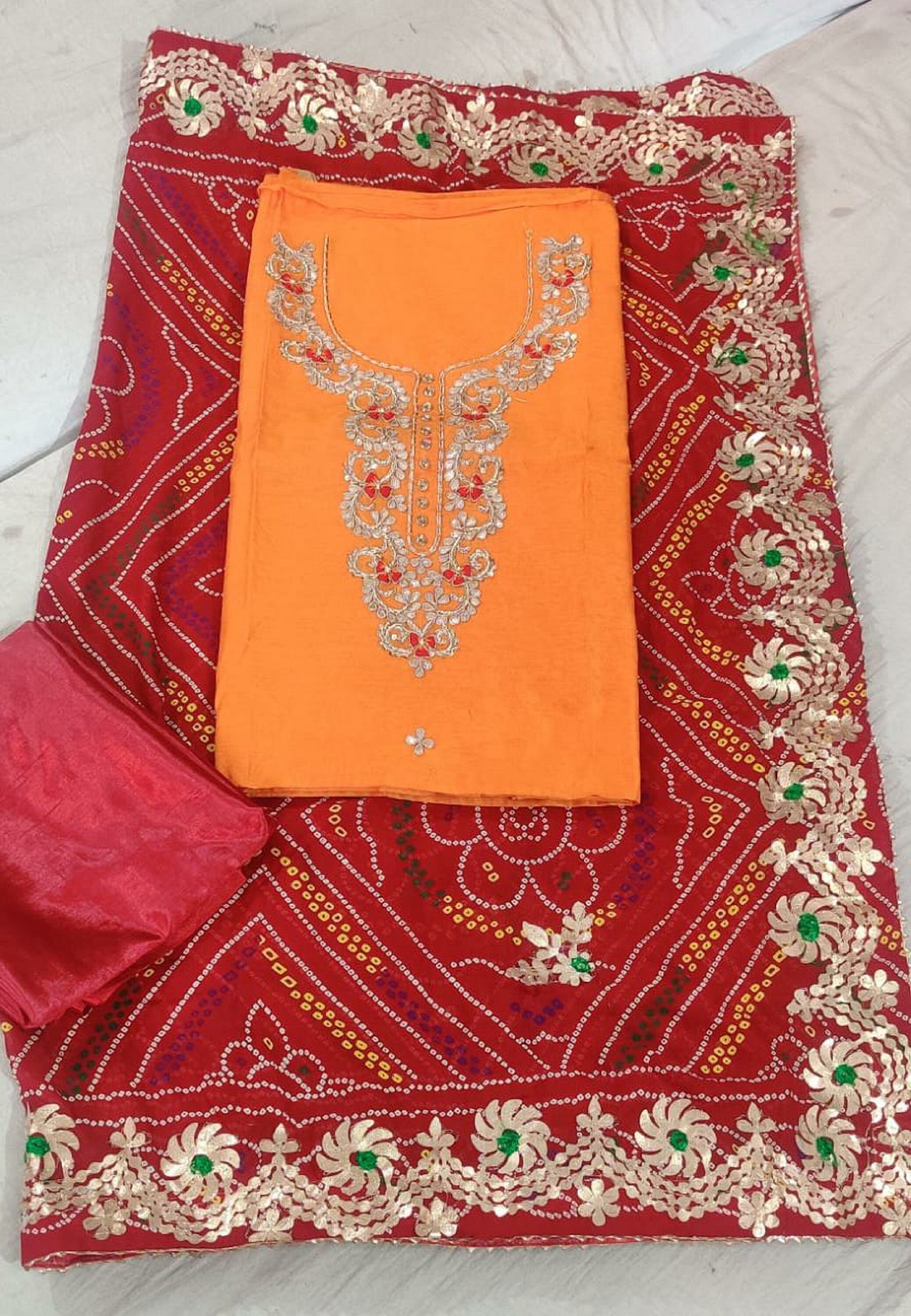Bandhani Bandhej Gota Patti Work Suits for Women Rajasthani Bandhani Art  Silk Hand Dyed Summer Suit for Women Chanderi Kurta With Gota Work - Etsy