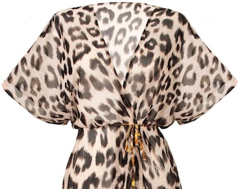 Stunning Sheer Leopard Animal Print Kimono Beach Cover up or Bathrobe for Women. One Size Fits UK 10-18 (Leopard)