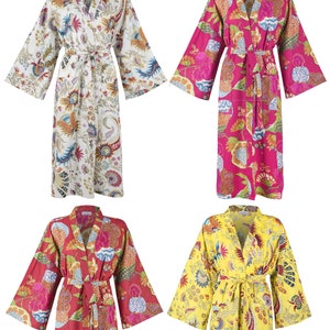 100% Cotton Women's Dressing Gowns, Lightweight Kimono Bathrobes, Organically Grown, Ethically Made. One Size: Fits UK 10-18 / EU 38-46"