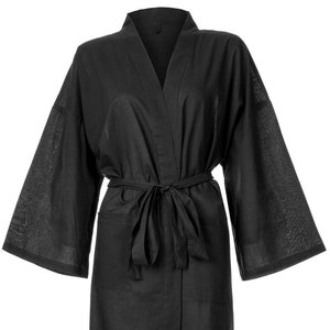 Lightweight Kimono Bathrobe for Women & Men, 100% Organic Cotton, Sustainably Sourced, Ethically Made. One Size Fits: UK 10-18 / 38-46 Black