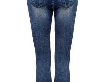 Women's Denim Print Leggings, High Waist, Fleece Lined, Black