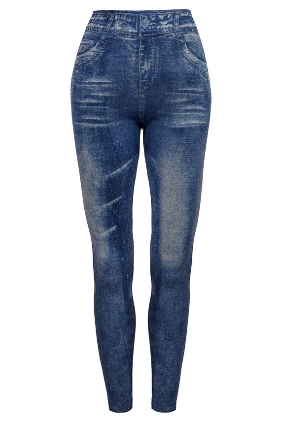 women leggings high waisted Women's Denim Print Jeans Look Like Leggings  Stretchy High Waist Slim Skinny Jeggings