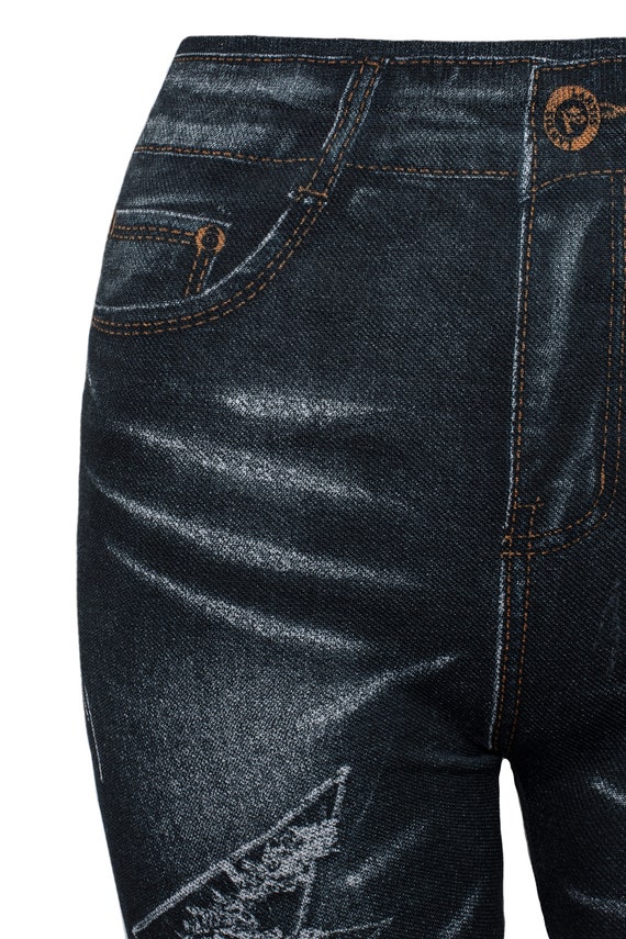 Women's Denim Print Jeans Look Like Leggings Stretchy High Waist