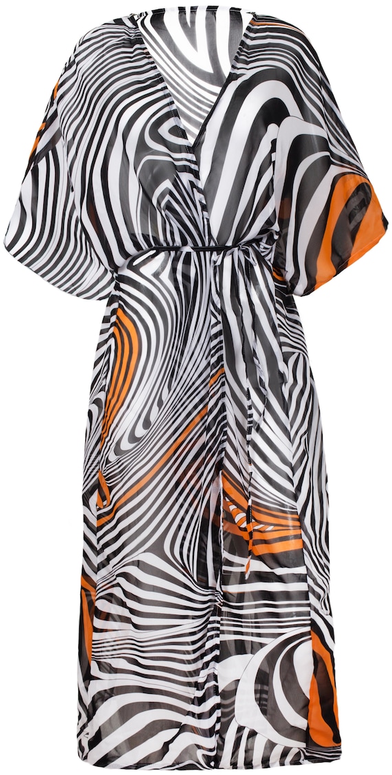 Stunning Sheer Kimono Robe for Women, Zebra Print Beach Cover up