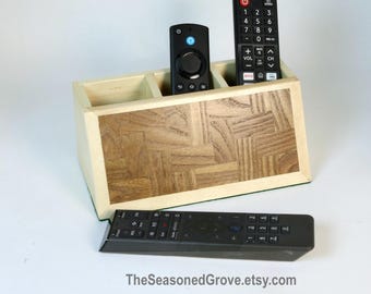 Wood Remote Control Organizer, TV Remote Holder, Media Console Storage
