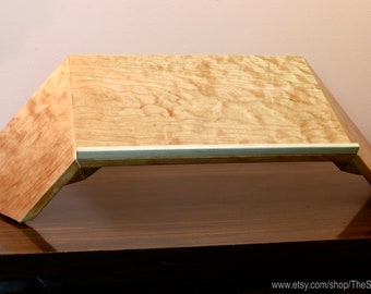 Handcrafted Curly Maple Wood Laptop Stand, Ergonomic Design