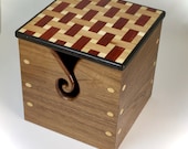 Wood Yarn Box with a Top Lid. Basketweave Pattern Wood Marquetry Top. Handmade of Black Walnut Assorted Fine Hardwoods. No Stains Used.
