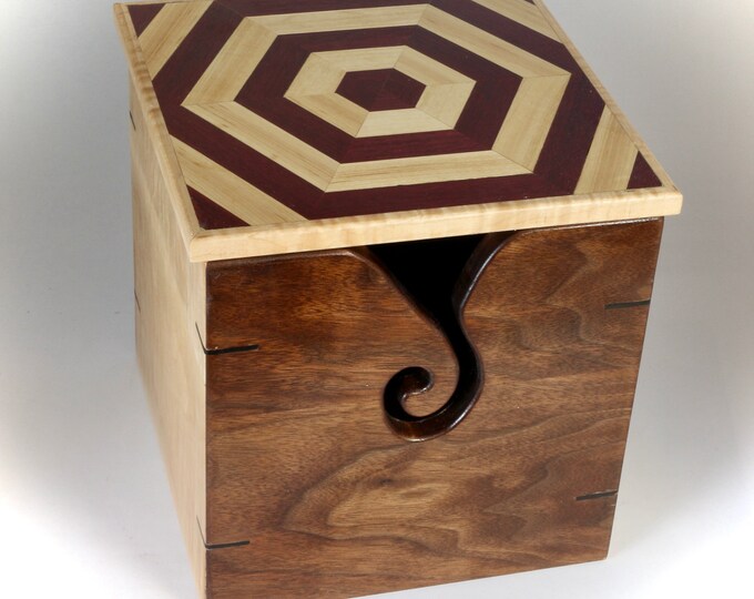 Wood Yarn Box With Lid Top. Repeating Hexagon Wood Parquet Pattern Top