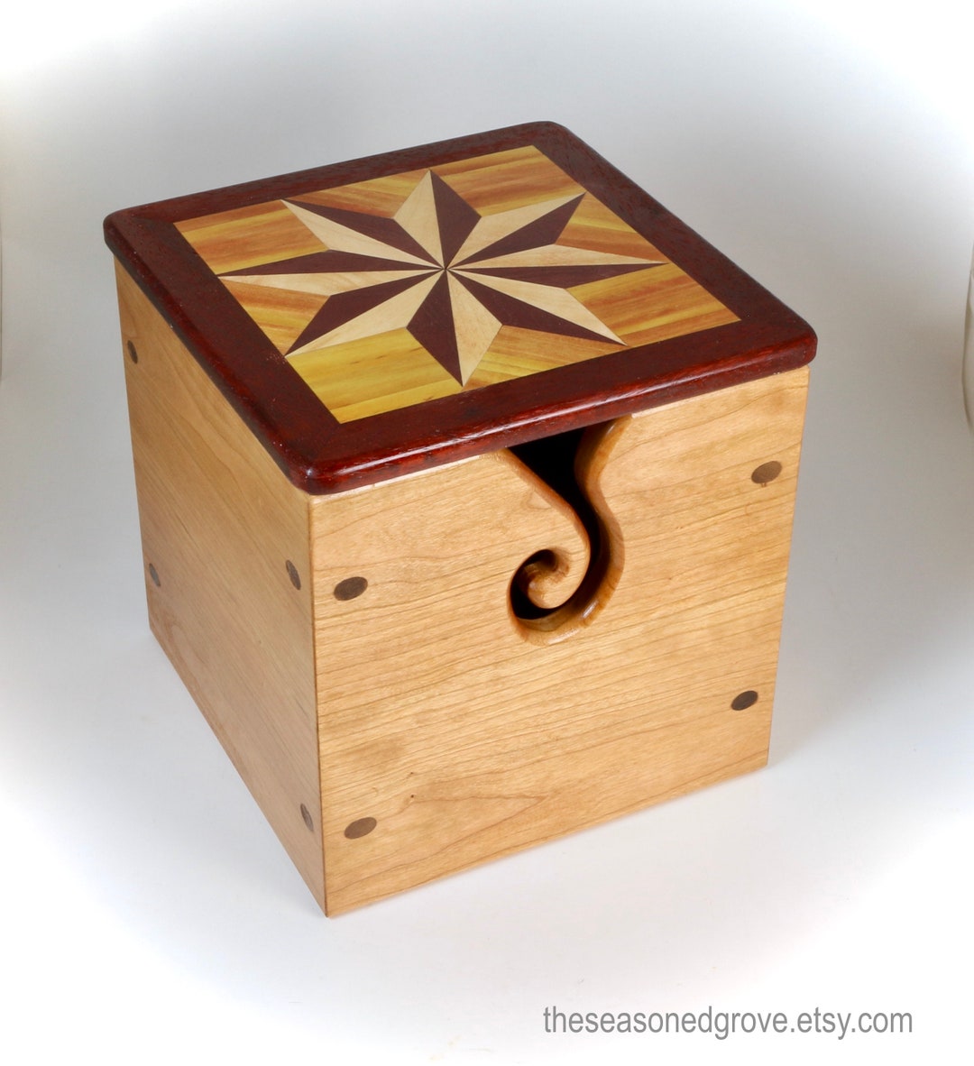 Wood Yarn Box With a Lid Top. Fancy Eight Point Star Wood Etsy