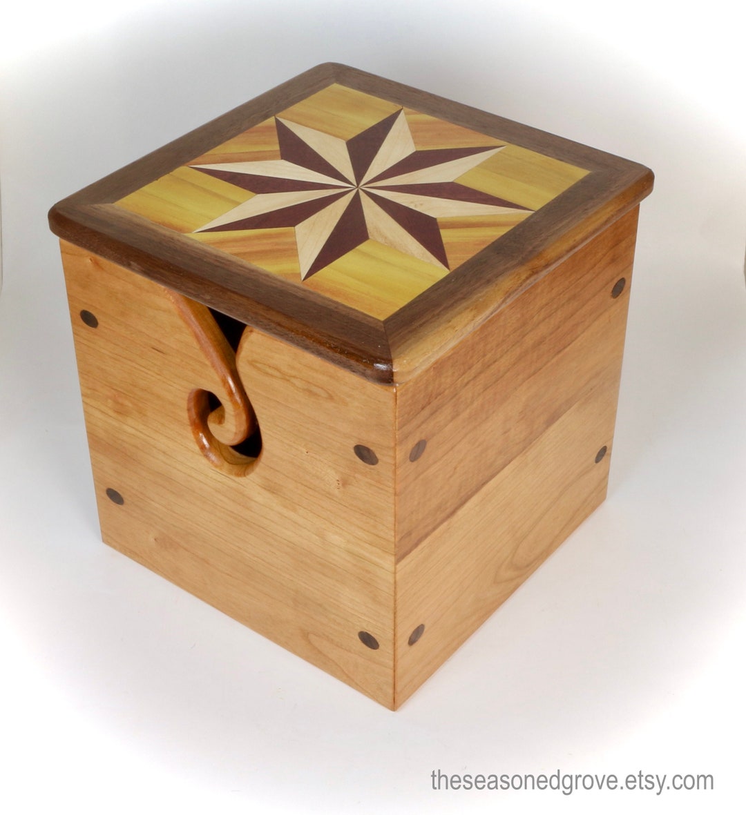 Wood Yarn Box With a Lid Top. Fancy Eight Point Star Wood Etsy