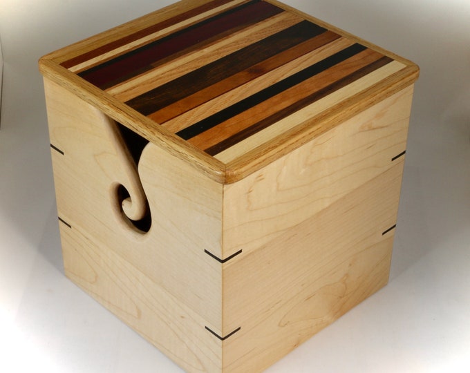 Wood Yarn Box With a Top Lid. Multistripe Wood Marquetry Top. Etsy