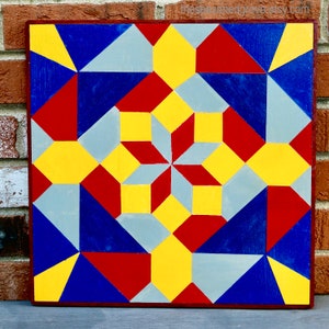 Barn Quilt Art, Hardwood Framed. Painted Wood Barn Quilt. 8 Point Star Quilt Block Pattern Inspired. Rustic Look. For Indoor Use.