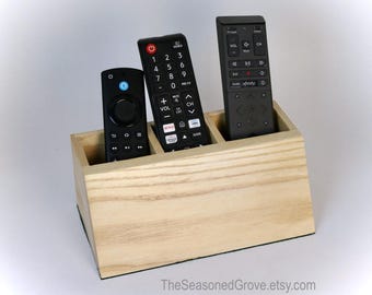 Wood Remote Control Holder - Rustic TV Remote Organizer - Remote Caddy