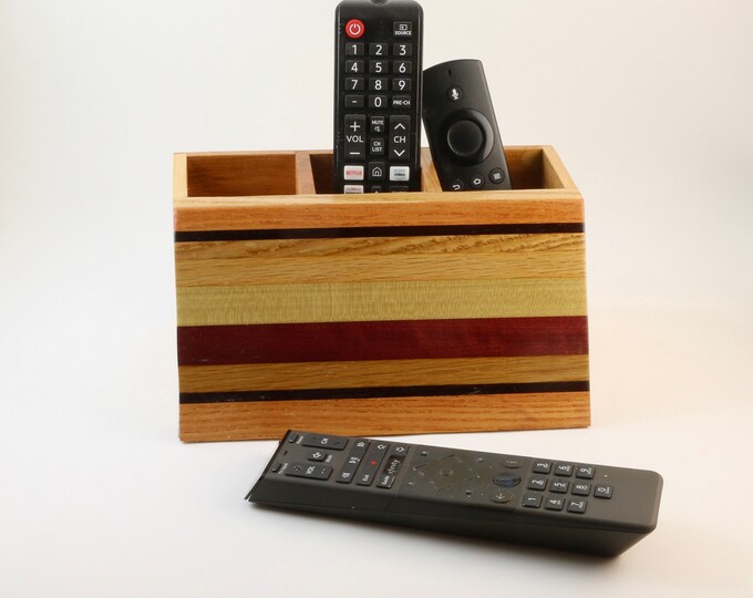Wood TV Remote Caddy, Handcrafted Butcher Block Pattern, TV Remote