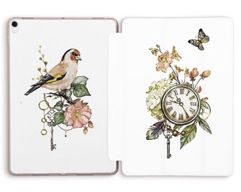 iPad case Aesthetic Flowers Bird Cute case for iPad 10th 10.2 Air 5 Pro 11 12.9 10.5 9.7 Mini 6 Vintage Floral Design for Women Pretty cover