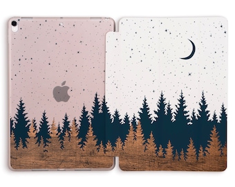 Étui iPad Forêt de bois Arbres naturels iPad Air 5 iPad 10e 9e iPad Pro 12.9 11 pouces Mini 6 iPad 10.2 10.9 Étoiles esthétiques Lune Étui tendance