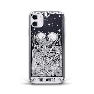Custodia per iPhone Tarocchi Gli amanti iPhone 16 15 pro 14 iPhone 13 12 11 Galaxy s24 s23 Pixel 8 con scheletri Custodia estetica gotica strega