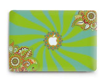 MacBook case Retro boho hippie Aesthetic MacBook Pro 13 MacBook Air 13 m2 m3 Air 15 inch Pro 14 16 Cute flowers Blue green floral case