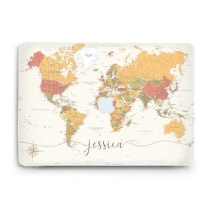 Funda para MacBook Nombre personalizado Mapa estético MacBook Pro 13 MacBook Air 13 m2 m3 Air 15 pulgadas Pro 14 16 Mapa del mundo personalizado Funda con tema de viaje