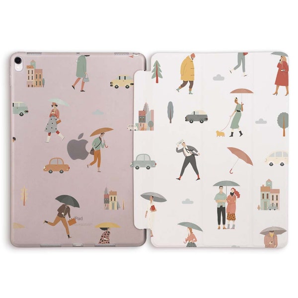 Étui iPad Aesthetic Autumn Cute Design étui pour iPad 10e 10.2 9e génération Air 5 4 10.9 Pro 11 12.9 10.5 9.7 Mini 6 Rain Fall Illustration couverture