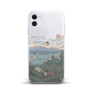 iPhone case Anime Style Aesthetic Cute case for iPhone 14 13 12 11 Pro 2022 XR Pixel 7 S23 Trendy Cartoon Design Nature Sea Landscape cover