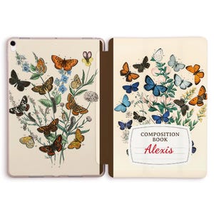 Étui pour iPad Livre de composition personnalisé esthétique iPad Air 11 iPad 10e 9e Pro 12.9 10.9 Mini 7 Nom personnalisé Papillons Étui pour ordinateur portable mignon