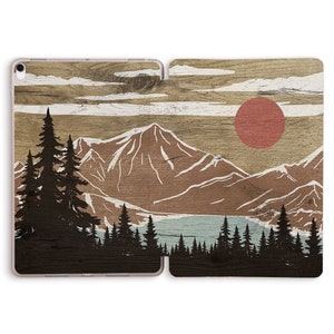 iPad case Aesthetic Wood Design Mountains case for iPad 10.2 9th Air 5 4 Pro 11 12.9 10.5 9.7 6th Mini 6 Nature Trees Forest Trendy cover