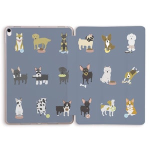 iPad case Cute Dogs Kawaii Funny case for iPad 10th 10.2 9th gen Air 5 10.9 Pro 11 12.9 10.5 9.7 Mini 6 Trendy Blue Design with Dogs cover