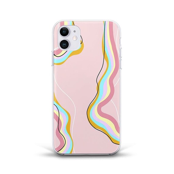 Iphone Case Pink Abstract Lines Kawaii Girl Minimal Soft Back Etsy