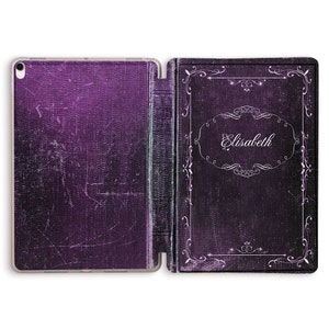iPad case Vintage Book Aesthetic Custom for iPad 10th 10.2 9th Air 5 4 10.9 Pro 11 12.9 10.5 9.7 Mini 6 with Name Personalized Purple cover