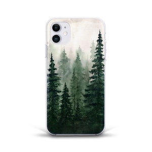 Custodia per iPhone Aesthetic Nature Green Trees per iPhone 14 13 12 11 Pro Max SE 2022 Pixel 7 Samsung s22 Custodia Trendy Watercolor Art Forest