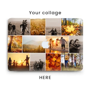May include: A collage of family photos with a white border. The collage includes images of people in nature, including a beach, forest, and fields. Text at the top reads "Your collage" and at the bottom "HERE".