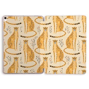 iPad case Aesthetic Cat Cheetah Pattern case for iPad 10th 10.2 Air 5 10.9 Pro 11 12.9 10.5 9.7 Mini 6 with Animal Yellow Beige Design cover