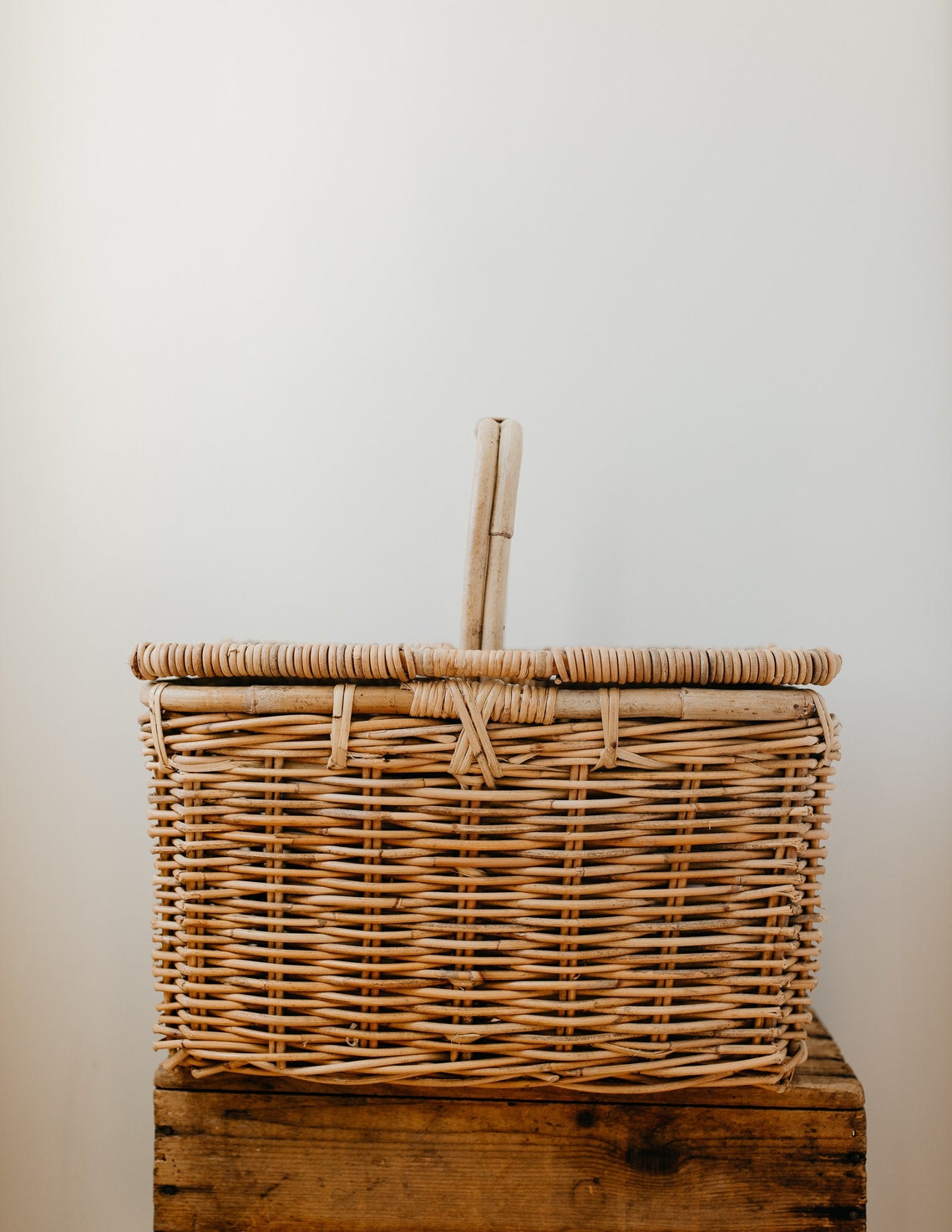 Vintage Wicker Picnic Basket with Removable Lid Rectangle Etsy
