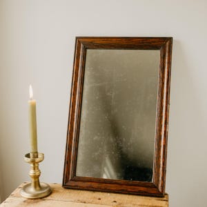 Antique Wood Framed Mirror with Original Glass | Heavy Foxing & Clouding | Rustic Wall Decor | 19.5”x12.75”