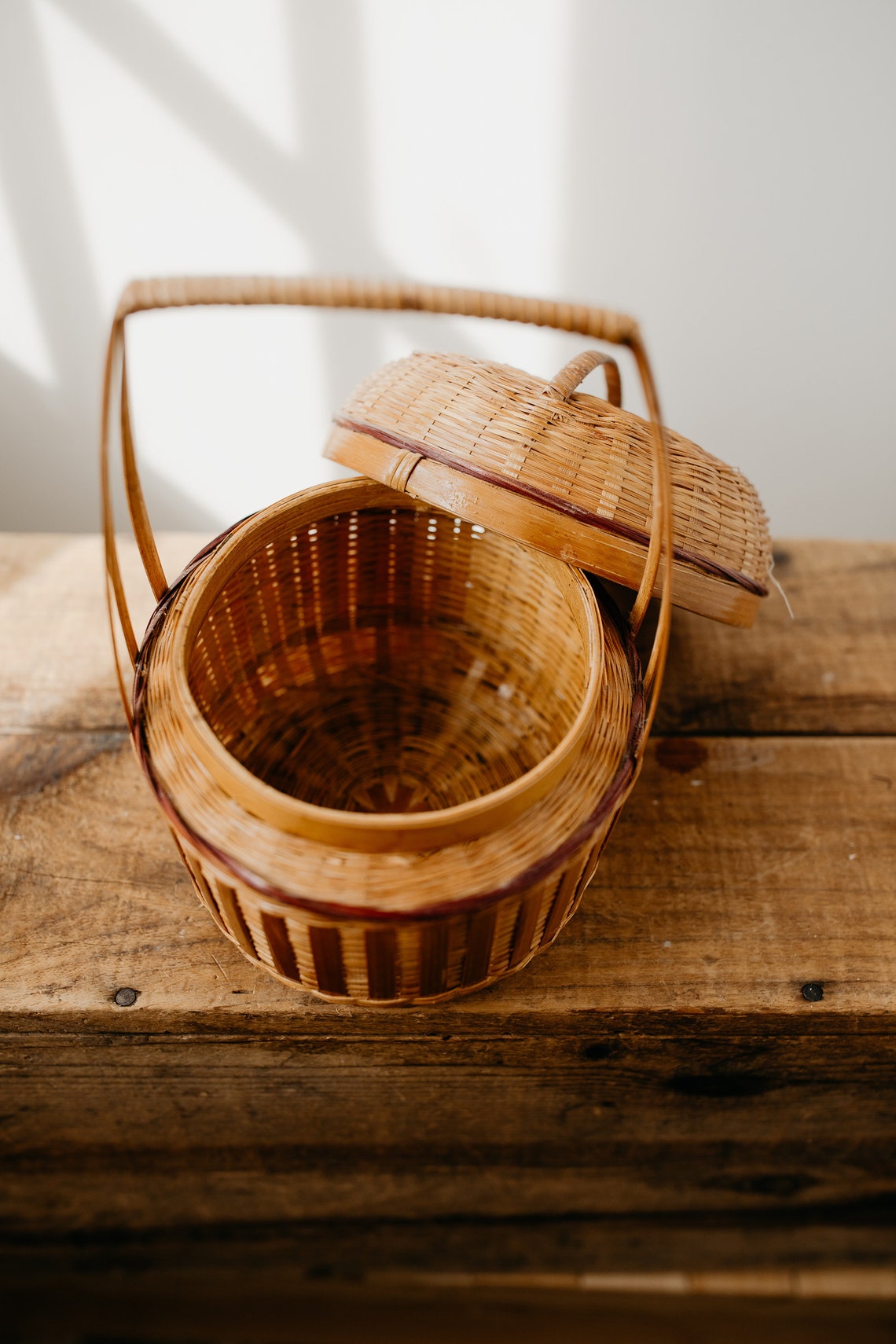 Pequeña cesta redonda con tapa y mango / Cesta de bambú china | Etsy