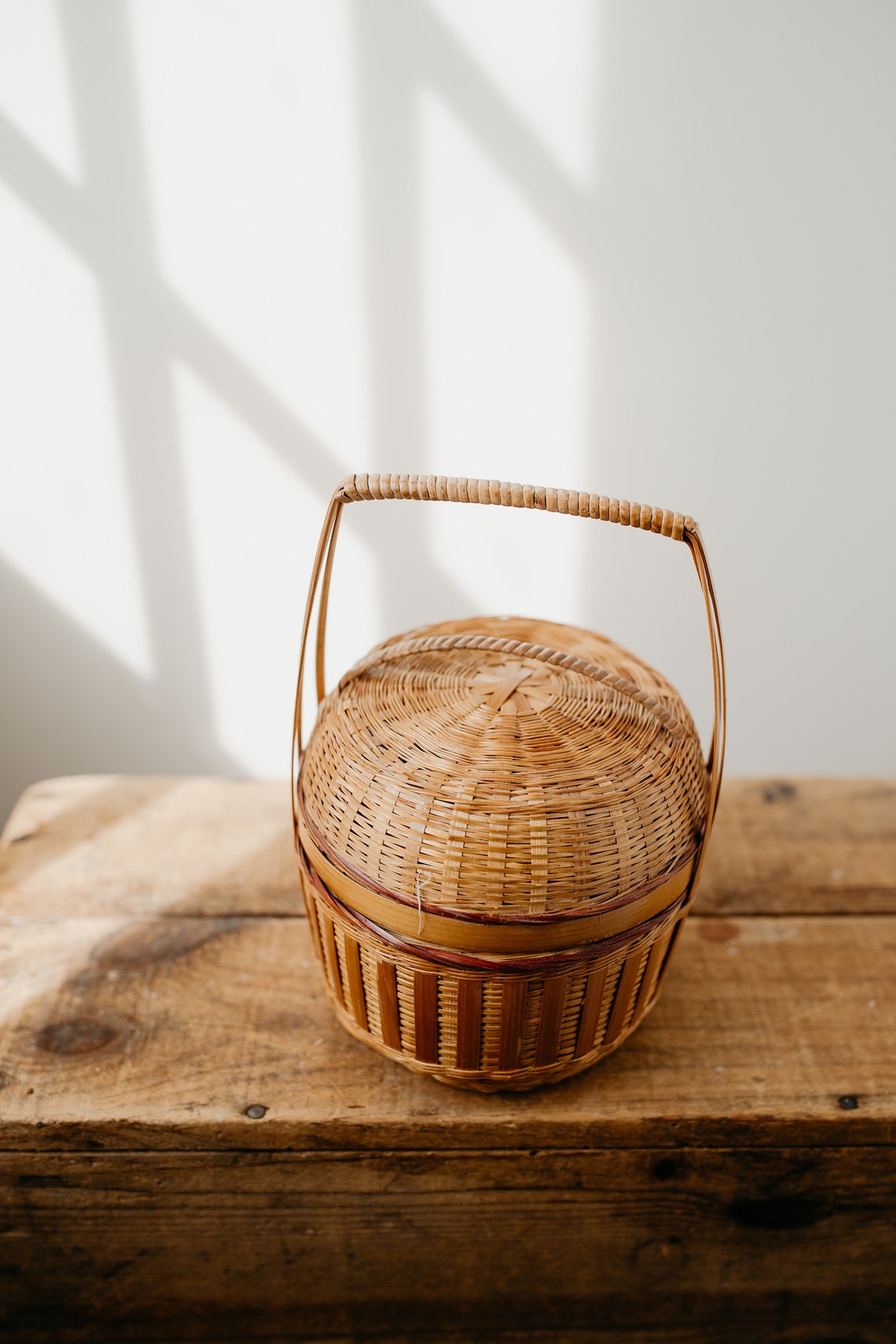 Small Round Basket with Lid and Handle Vintage Chinese Etsy