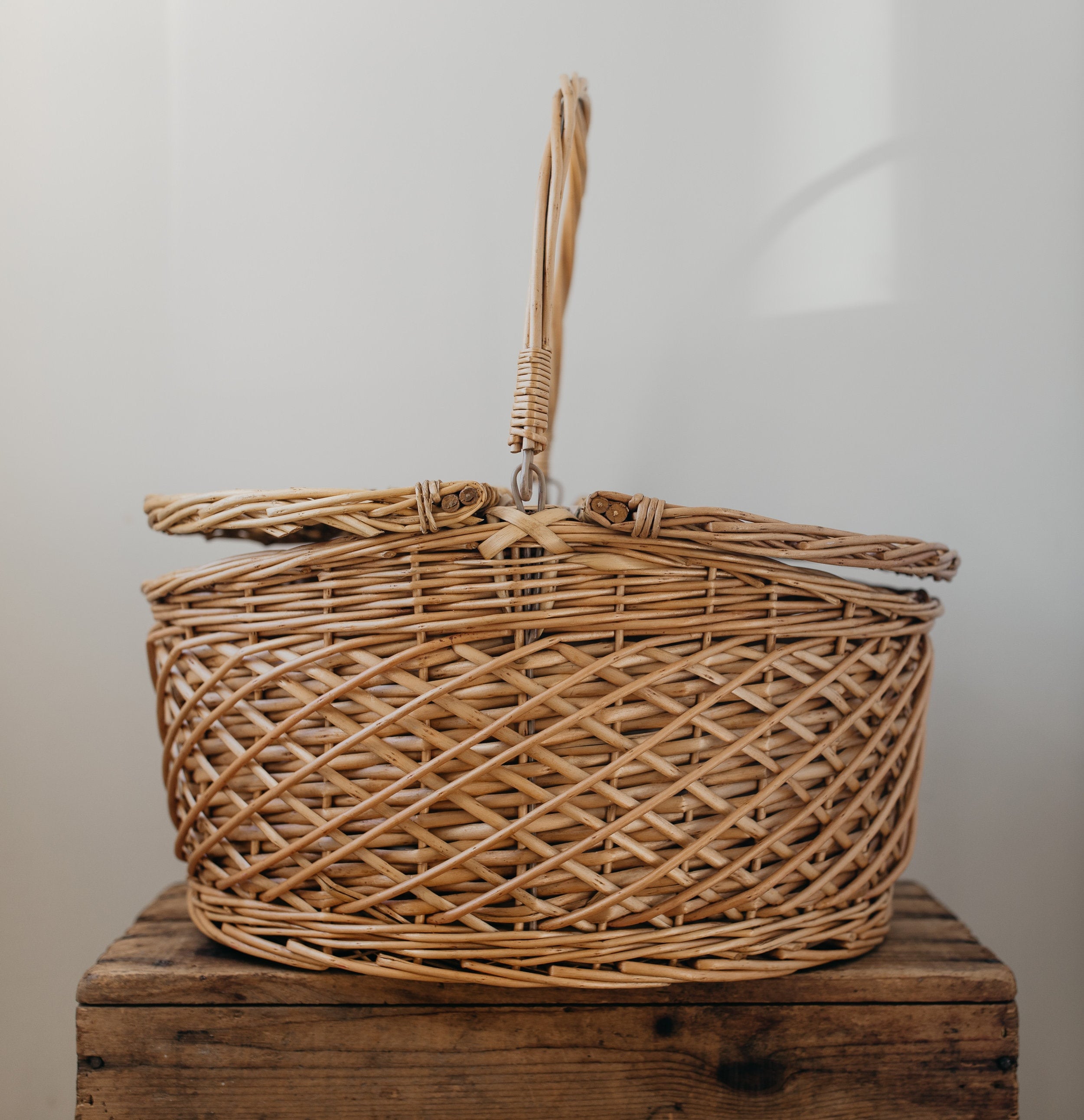 Unique Oval Wicker Picnic Basket Double Lid Tall Handle Etsy