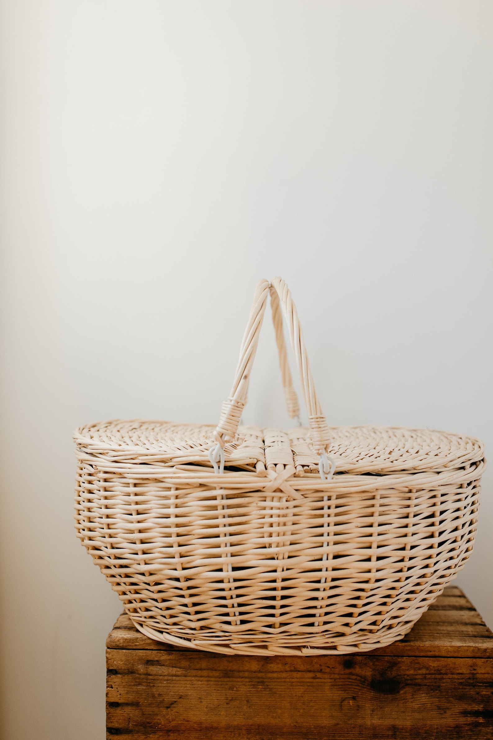 Unique Oval Wicker Picnic Basket Double Lid Tall Handle Etsy