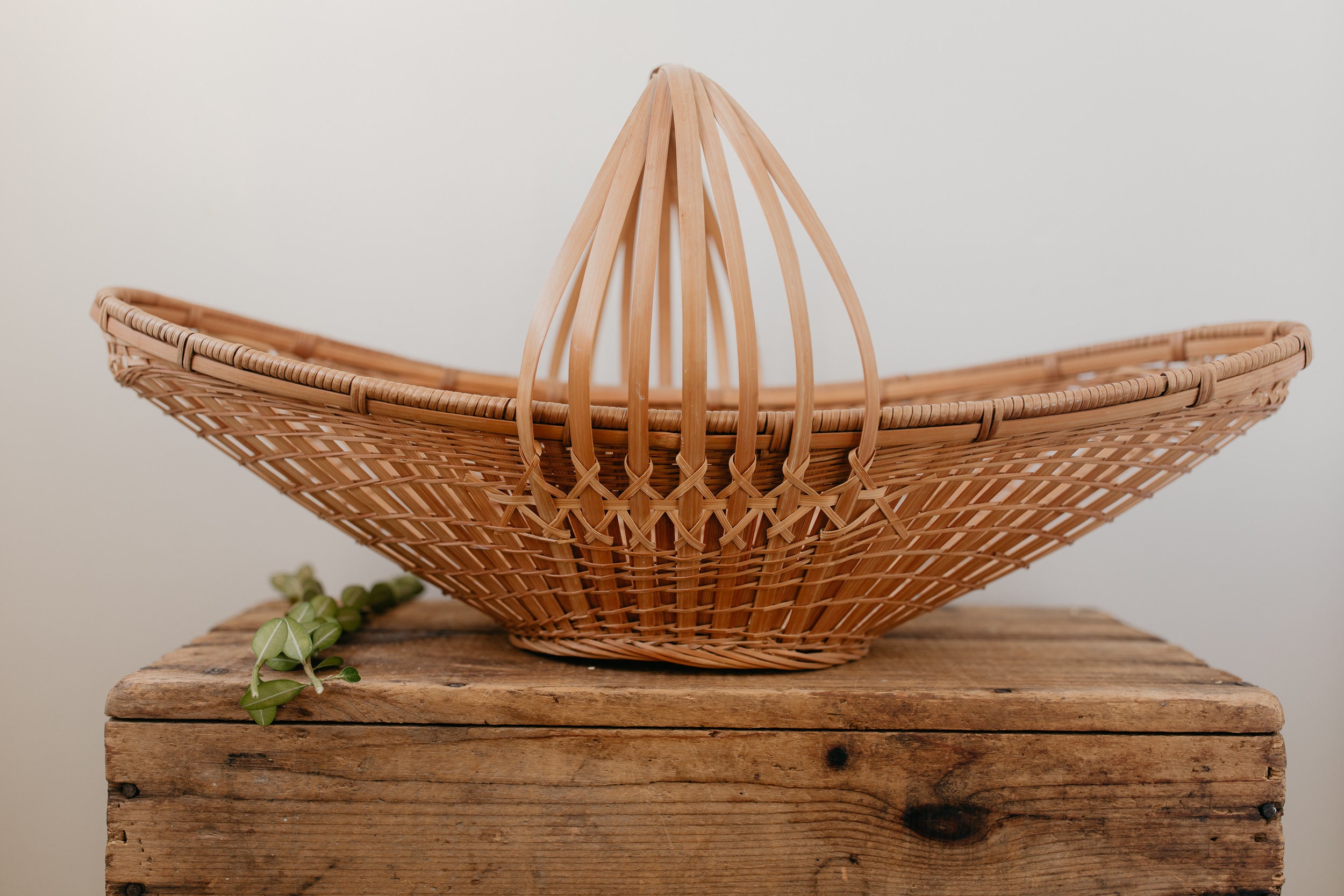 Unique Oblong Moon Shaped Wicker Basket with Handle Flower Etsy