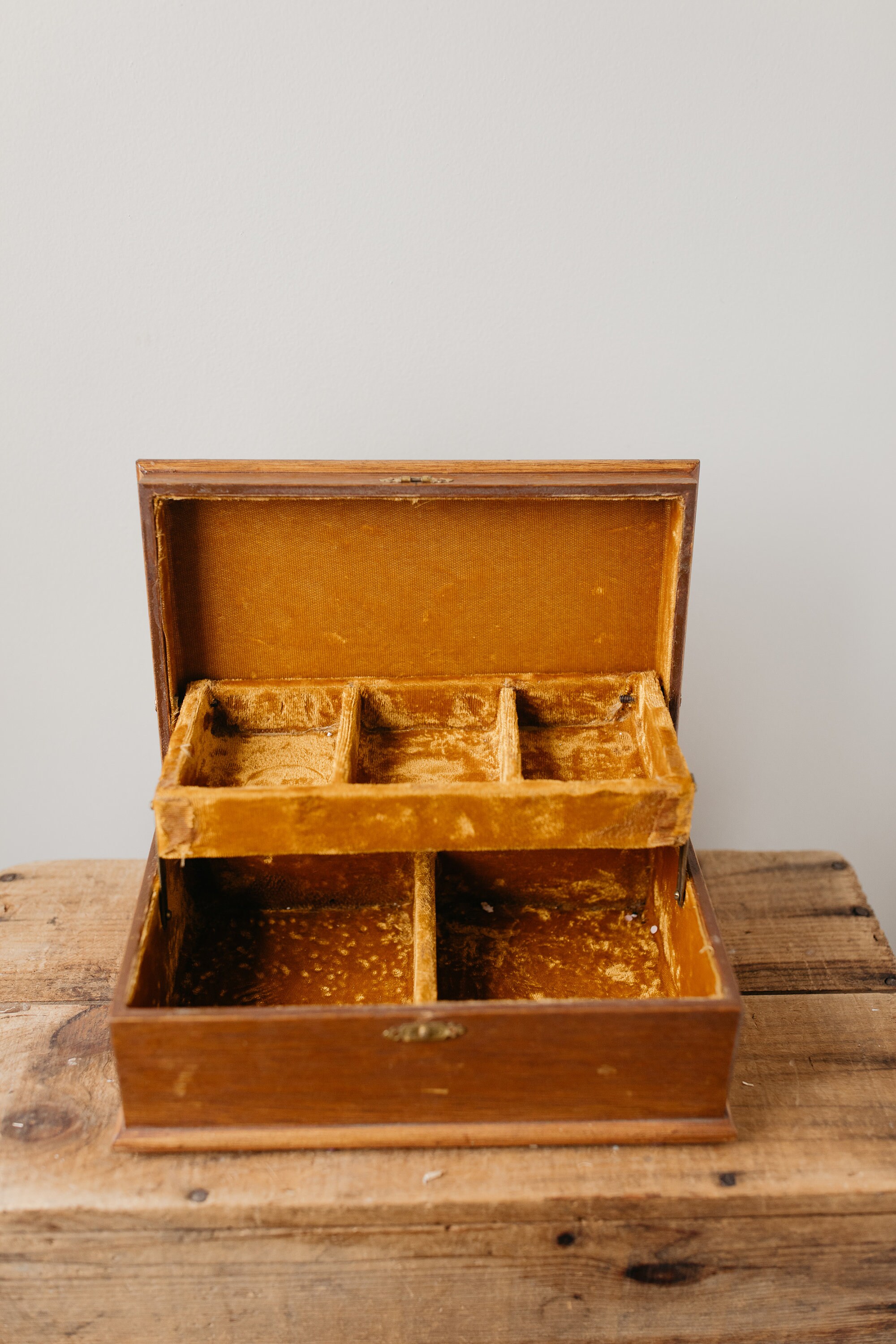 Vintage Wood Jewelry Box Roses Gold Foil Gold Yellow Velvet Etsy UK