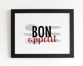 Bon Appetit Wall Art Print| Kitchen Typography Print | Poster for Dining Table |